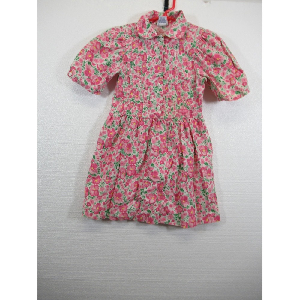 Vintage 90s Y2K OshKosh Pink Floral Pleated Dress Girls 6 Puff Sleeve HEMMED